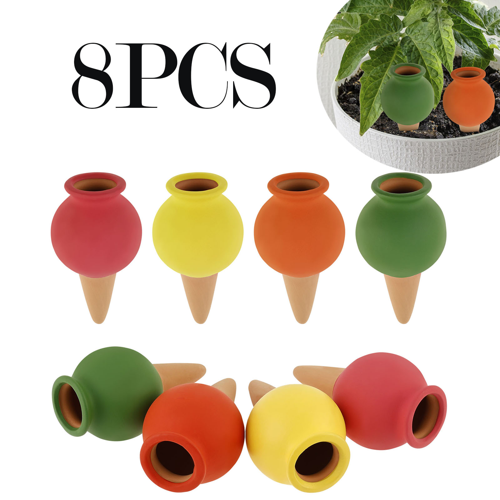 Self Watering Insert - 8 Stück selbstbewässernde Terrakotta-Spikes, Tonpflanzenbewässerung, Pflanzgefäß-Einsatz,