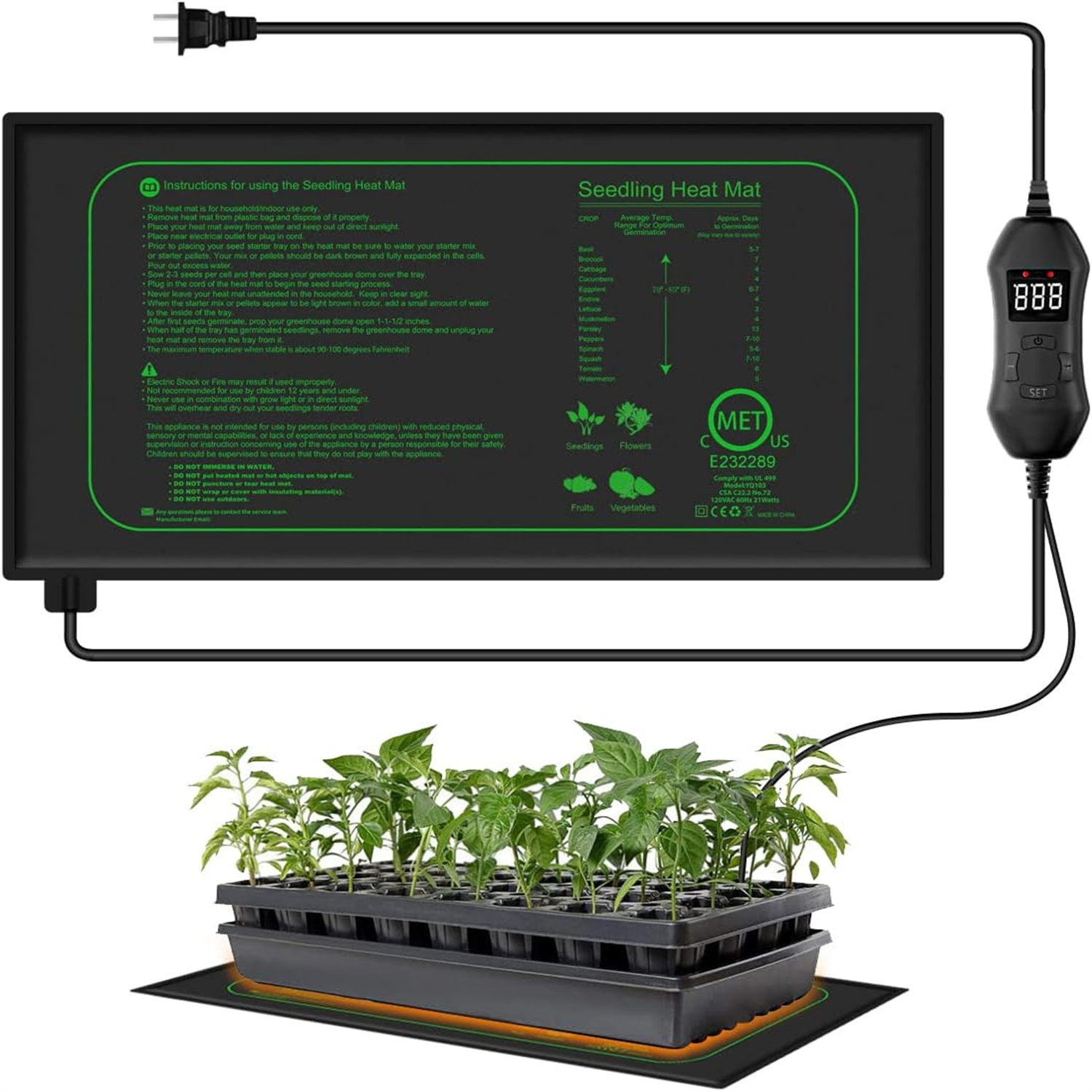 Heat Mat Seedling - Sämling-Heizmatte mit Digitalem Thermostat für Zimmerpflanzen,