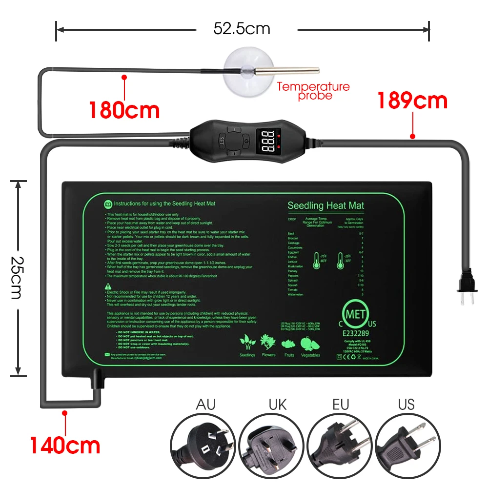 50 W EU-US/UK/AU Einstellbare  – Heat Mat Seedling Bewertung und Preis